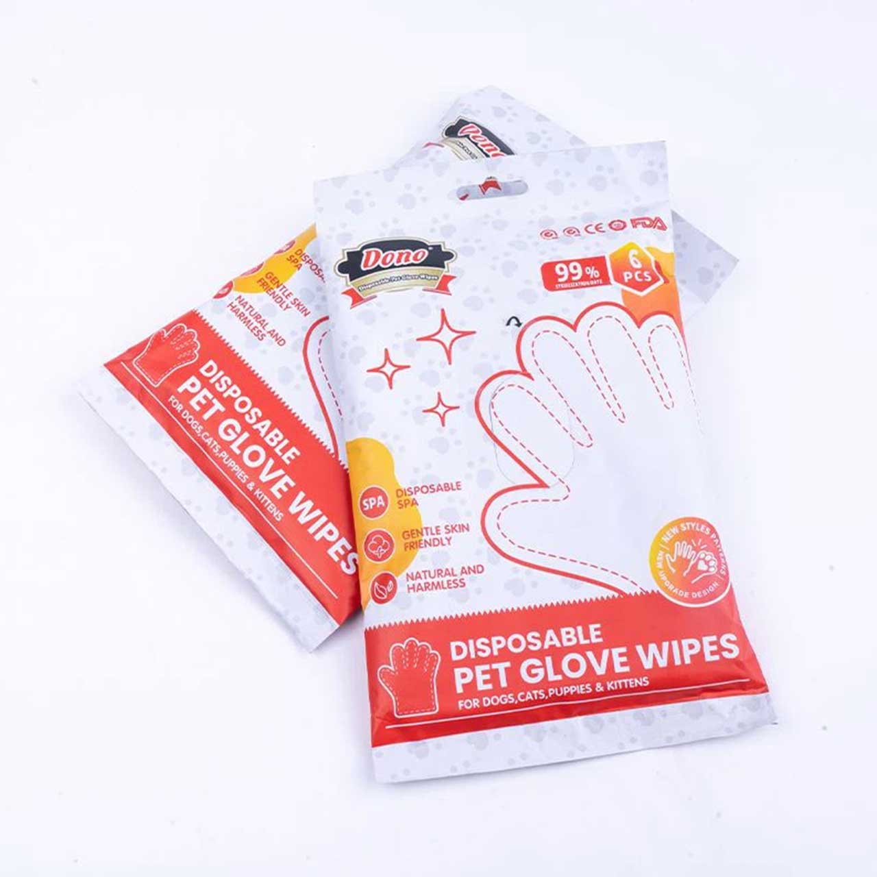 دستمال مرطوب مدل دستکش آنتی باکتریال برند دونو 6 عددی